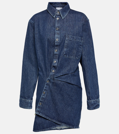 Shop Off-white Asymmetric Denim Shirt Dress In Blue