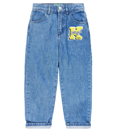 Shop Kenzo Logo Embroidered Jeans In Blue