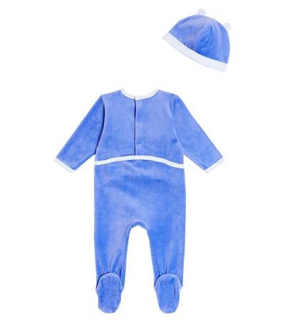 Shop Kenzo Baby Cotton-blend Onesie, Bib, And Beanie Set In Blue
