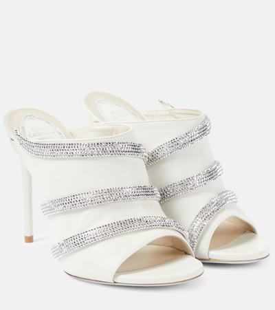 Shop René Caovilla Sally Embellished Leather Mules In White