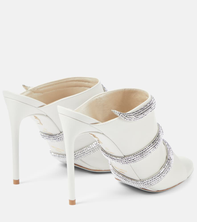Shop René Caovilla Sally Embellished Leather Mules In White