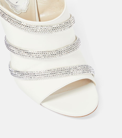 Shop René Caovilla Sally Embellished Leather Mules In White