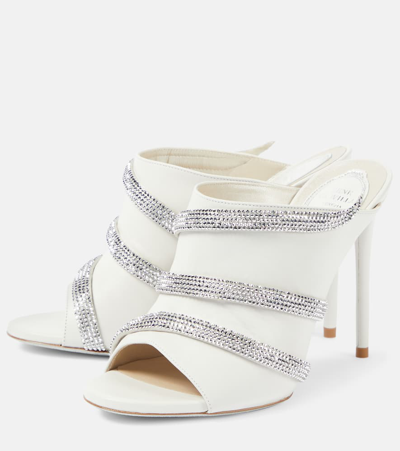 Shop René Caovilla Sally Embellished Leather Mules In White