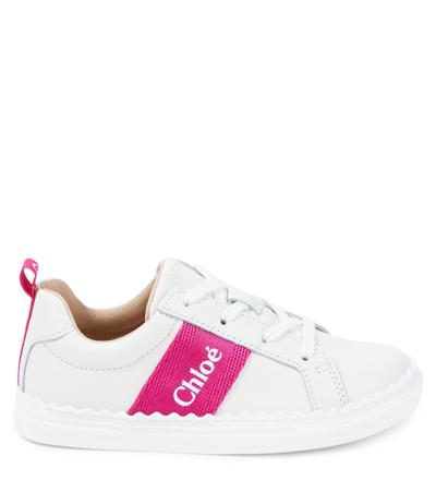 Shop Chloé Kids Logo Leather Sneakers In White