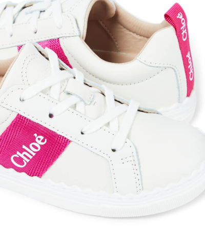 Shop Chloé Kids Logo Leather Sneakers In White