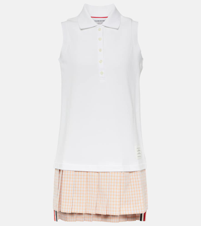 Shop Thom Browne Pleated Cotton Polo Dress In White