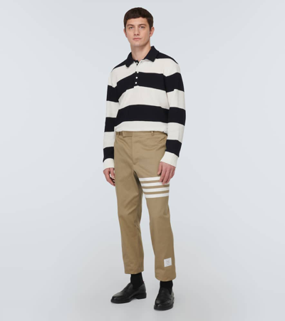 Shop Thom Browne Striped Cotton Polo Sweater In Blue