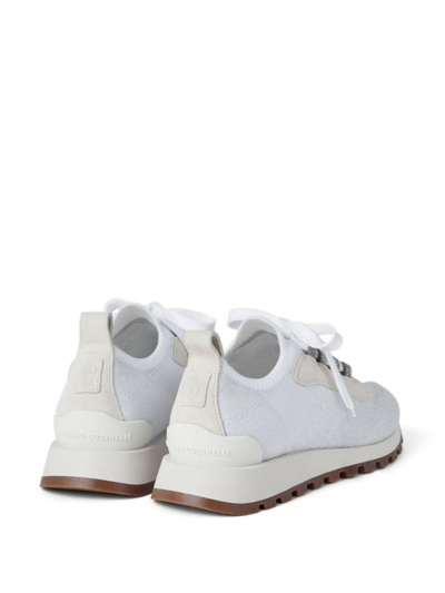 Shop Brunello Cucinelli Sparkling Cotton Knit Sneakers In White