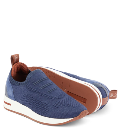 Shop Loro Piana 360 Lp Knit Slip-on Sneakers In Blue