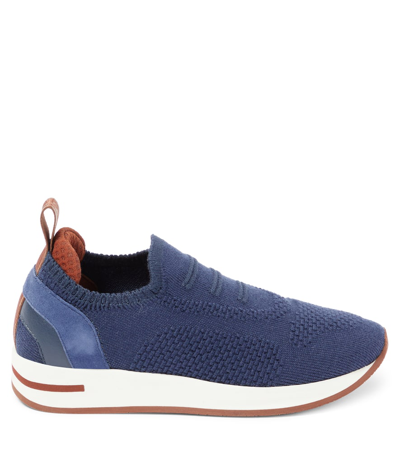 Shop Loro Piana 360 Lp Knit Slip-on Sneakers In Blue