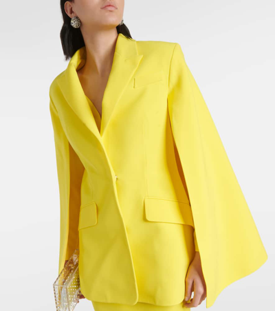 Shop Safiyaa Hadley Caped Crêpe Blazer In Yellow