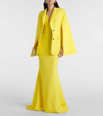 Shop Safiyaa Hadley Caped Crêpe Blazer In Yellow