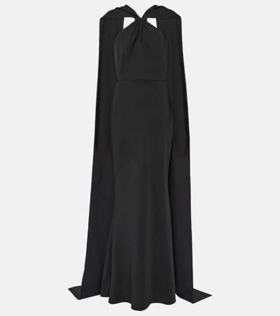 Shop Safiyaa Lilien Caped Crepe Gown In Black