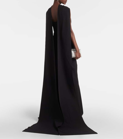 Shop Safiyaa Lilien Caped Crepe Gown In Black