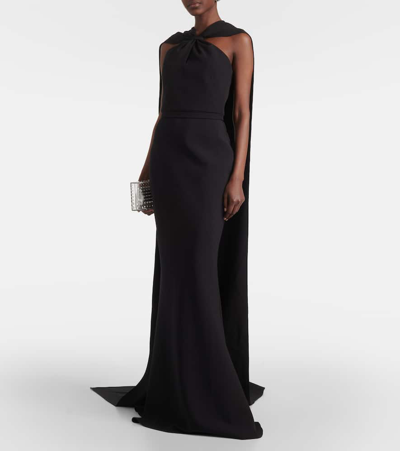 Shop Safiyaa Lilien Caped Crepe Gown In Black