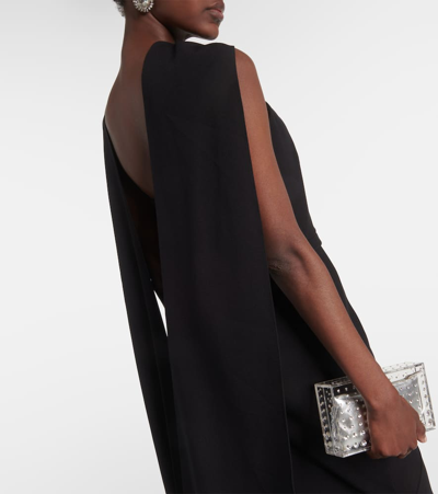 Shop Safiyaa Lilien Caped Crepe Gown In Black