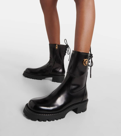 Shop Versace Alia Leather Ankle Boots In Black