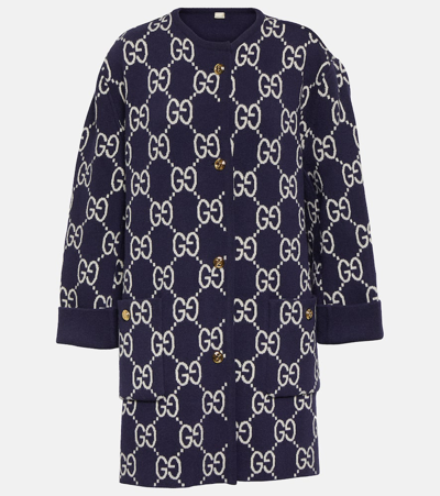 Shop Gucci Gg Reversible Wool-blend Cardigan In Blue