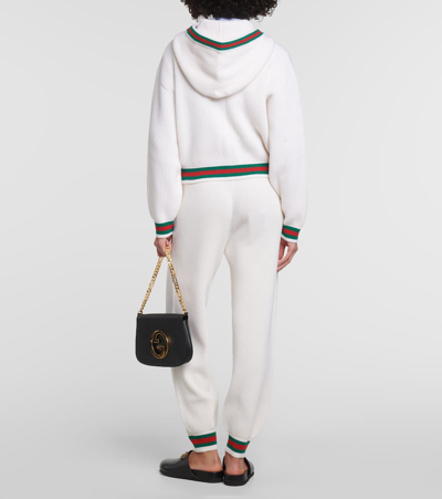 Shop Gucci Web Stripe Ribbed-knit Wool Cardigan In White