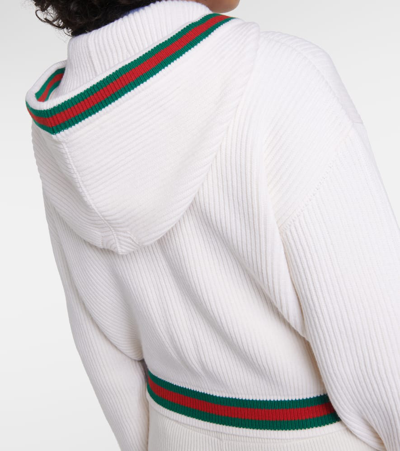 Shop Gucci Web Stripe Ribbed-knit Wool Cardigan In White