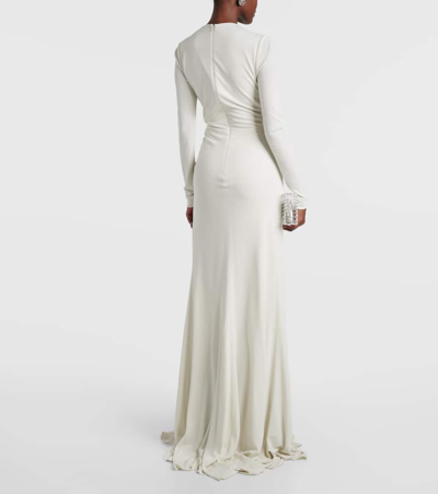 Shop Elie Saab Gathered Cutout Jersey Gown In White