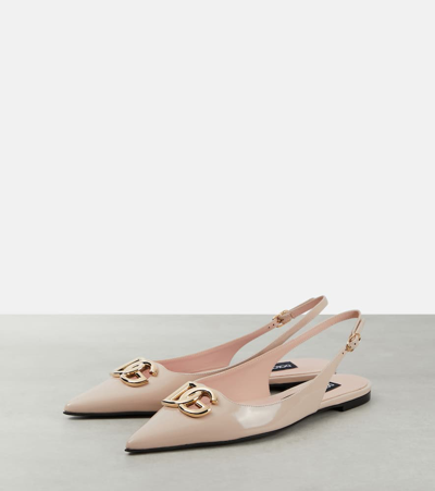 Shop Dolce & Gabbana Dg Patent Leather Slingback Flats In Pink