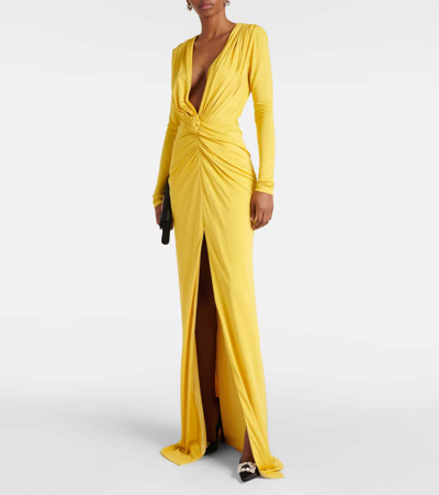 Costarellos Brienne Gathered Jersey Gown In Green