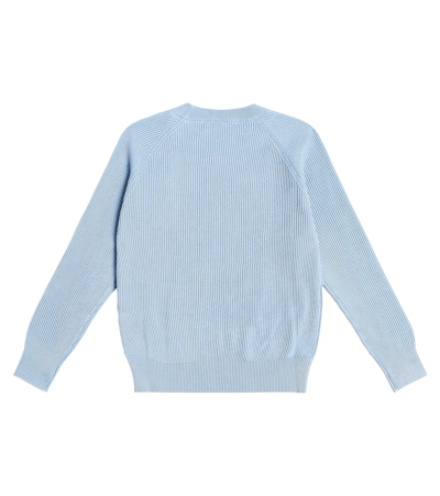 Shop Brunello Cucinelli Ribbed-knit Cotton Sweater In Blue