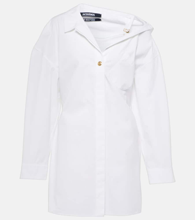 Shop Jacquemus La Mini Robe Chemise Cotton Shirt Dress In White