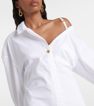Shop Jacquemus La Mini Robe Chemise Cotton Shirt Dress In White