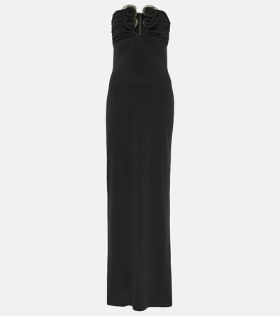 Shop Magda Butrym Floral-appliqué Gown In Black
