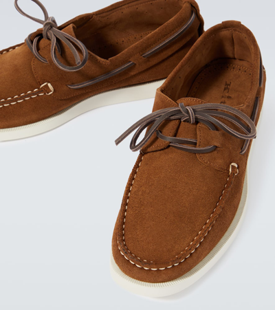 Shop Kiton Suede Boat Shoes In Brown