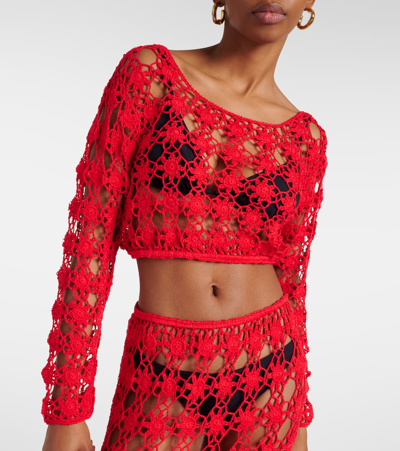 Shop Anna Kosturova Bella Crochet Cotton Crop Top In Red