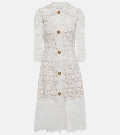Shop Oscar De La Renta Embellished Lace Midi Dress In White