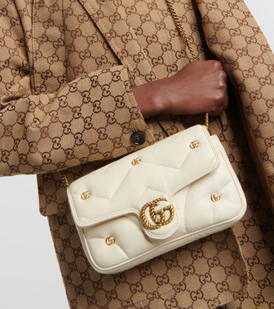 Shop Gucci Gg Marmont Mini Leather Shoulder Bag In Weiss