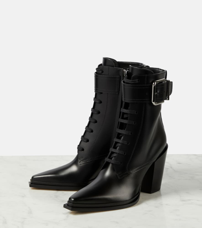 Shop Jimmy Choo Myos 80 Leather Ankle Boots In Black