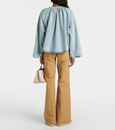 Frame Tie Neck Denim Top In Blue