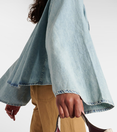 Shop Frame Cotton And Linen Denim Top In Blue