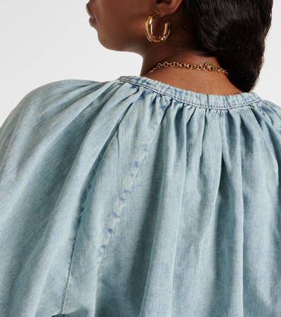 Frame Tie Neck Denim Top In Blue