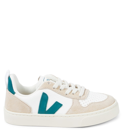 Shop Veja V-10 Leather Sneakers In Multicoloured