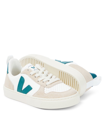 Shop Veja V-10 Leather Sneakers In Multicoloured