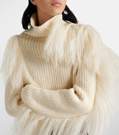 Shop Cordova Ploma Shearling-trimmed Wool Sweater In White