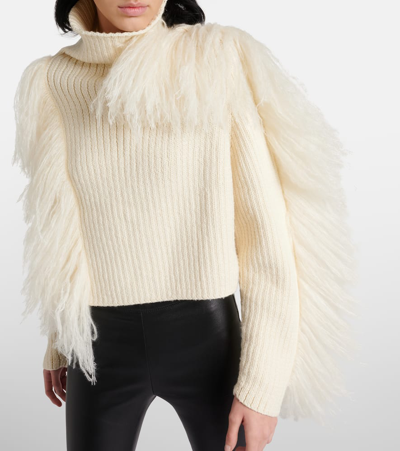 Shop Cordova Ploma Shearling-trimmed Wool Sweater In White