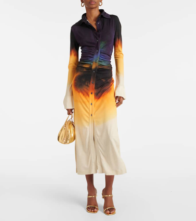 Shop Altuzarra Claudia Tie-dye Ruched Midi Dress In Multicoloured