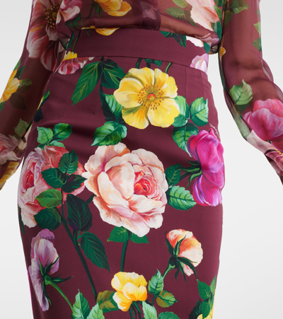 Dolce & Gabbana Floral Silk-blend Charmeuse Midi Skirt In Brown
