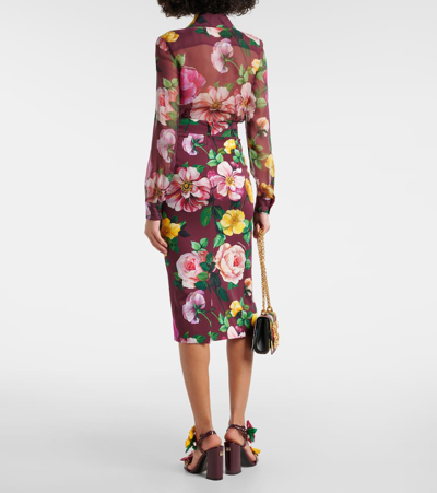 Dolce & Gabbana Floral Silk-blend Charmeuse Midi Skirt In Brown