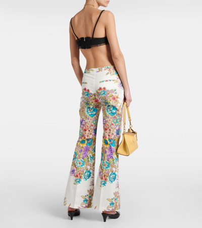 Shop Etro Floral Cotton-blend Flared Pants In Multicoloured
