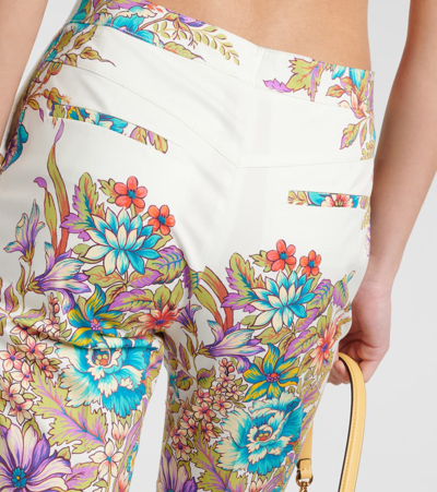 Shop Etro Floral Cotton-blend Flared Pants In Multicoloured