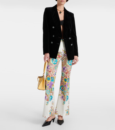 Shop Etro Floral Cotton-blend Flared Pants In Multicoloured