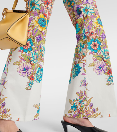 Shop Etro Floral Cotton-blend Flared Pants In Multicoloured